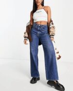 Naylor Mid Rise Wide Leg Jeans Mid Blue Denim Tall - Image 2