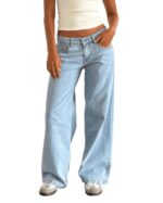 Blue Women Wide Leg Denim Jeans For Girls Baggy Pants - Image 3
