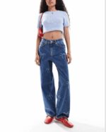 MAX FASHION Bow Print Wide Leg Jeans with Pockets-Blue - Image 2