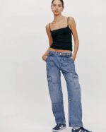 Reformation women's size 26 Mckenna mid rise slouch cargo seneca wide leg jeans - Image 2