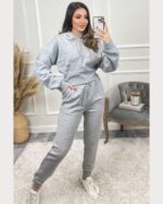 Ladies Grey Crop Hooded Logo Tracksuit FitMe Clothing - Image 2