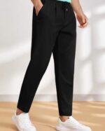 MEN SOLID COLOR DRAWSTRING WAIST SHUTTLE-WOVEN CASUAL PANTS